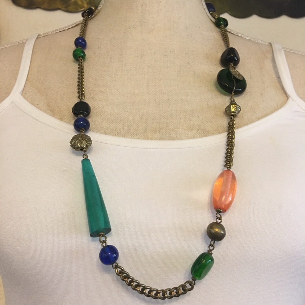 Vintage multi tone beaded chain necklace